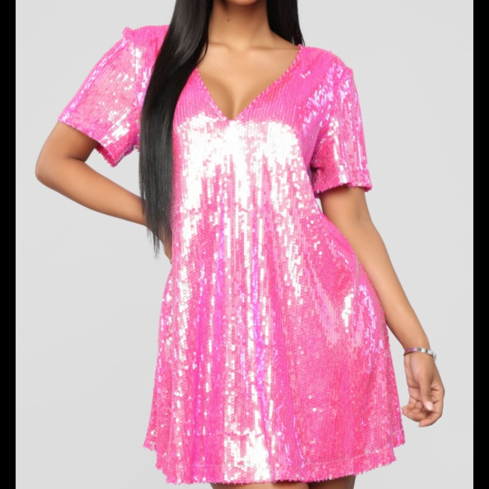 FASHIONOVA pink sequence dress WORN ONCE